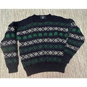 Blarney Castle Wool Ribbed Mens Shamrock Navy Sweater Size XL
